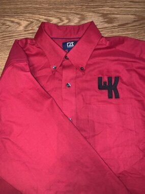 Cutter & Buck Size LG RED Solid Long Sleeve Shirt Men’s Button Down Logo